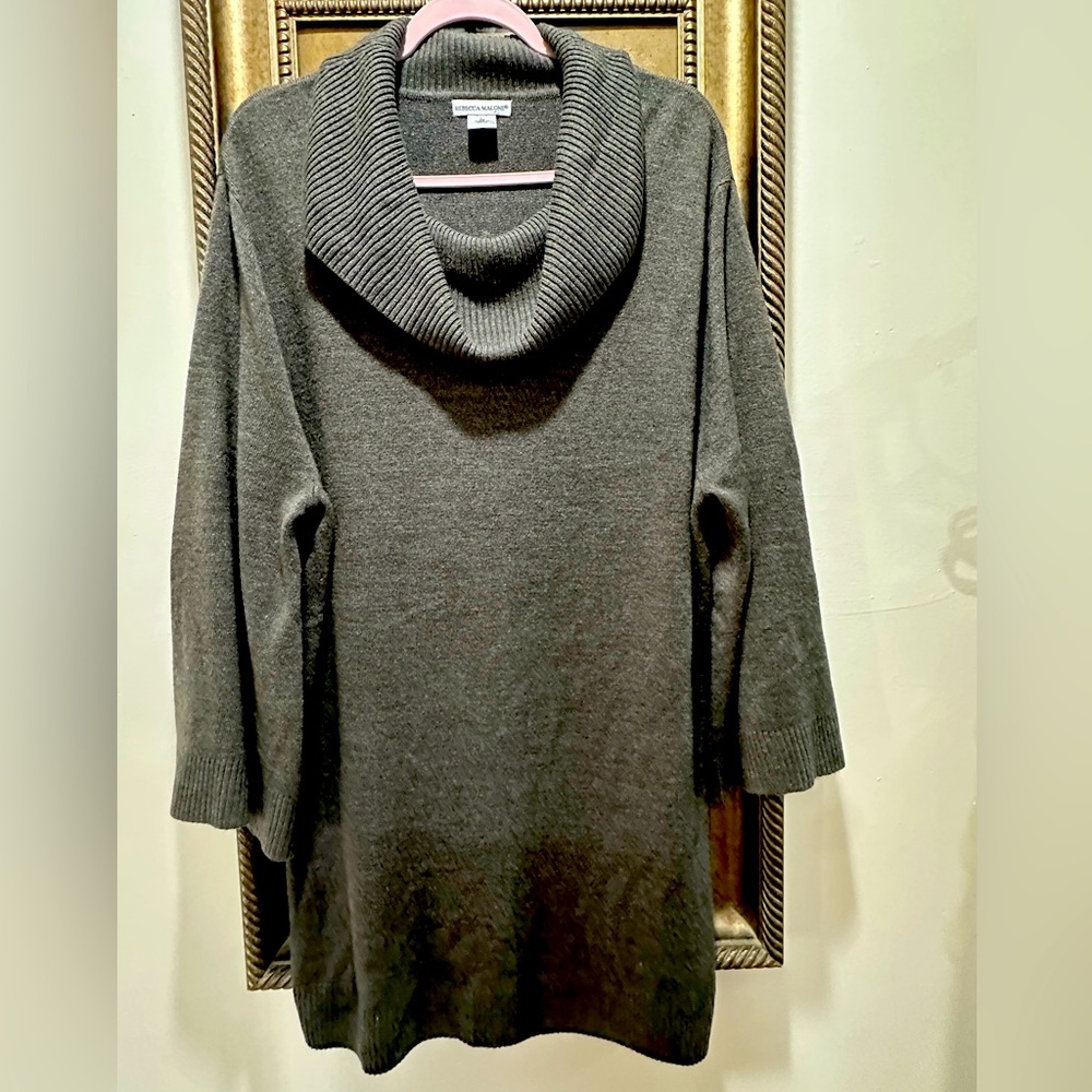 Rebecca Malone Charcoal Cowl Neck Sweater Dress